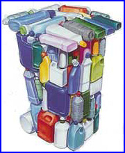 Recyclable plastic in the shape of a toter bin